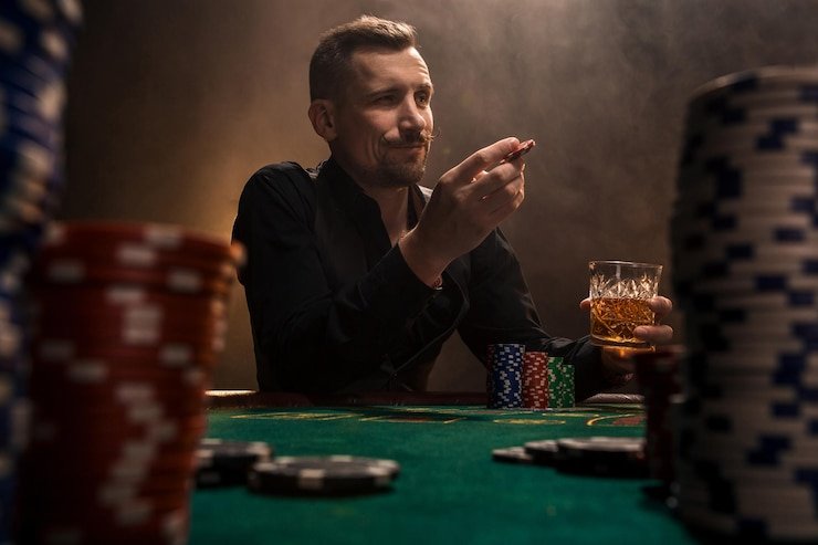 Antarmuka permainan Blackjack menampilkan pilihan hit, stand, double down